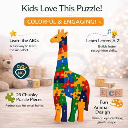 Wooden Giraffe Puzzle for Kids | Alphabet & Number Learning Toy | Montessori Educational Puzzle