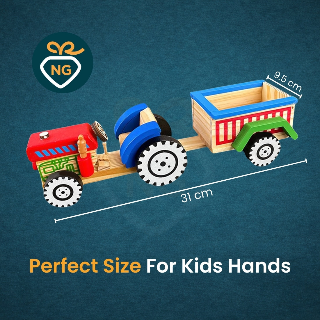 Wooden Tractor Toy with Trailer for Kids | Handmade Natural Wooden Toy