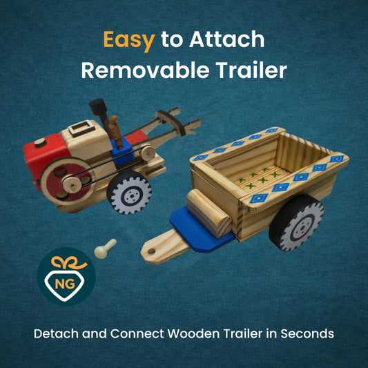 Wooden Tractor Toy with Detachable Trailer for Kids | Handmade Montessori Wooden Toy