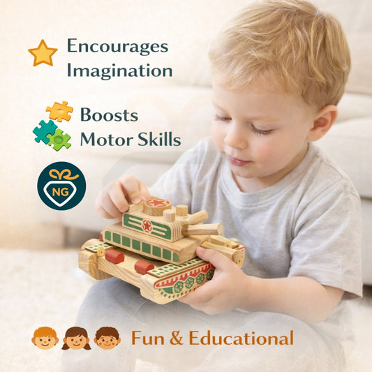 Wooden Missile Tank Toy for Kids | Handcrafted Military Vehicle Toy | Durable & Creative Play Toy