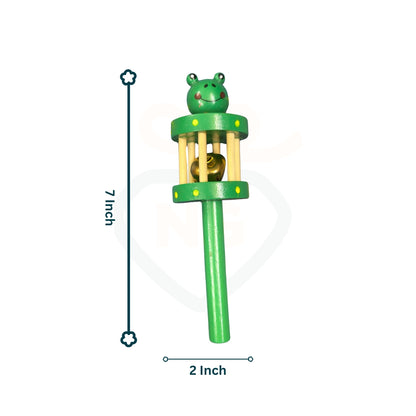Green wooden baby rattle toy with bell sound