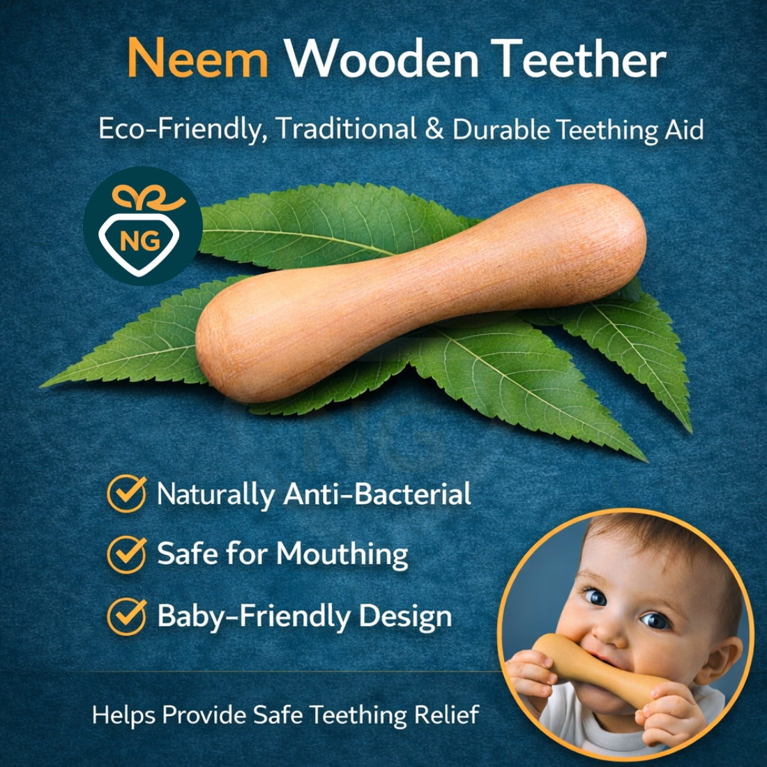 Neem Wood Teether for Kids Single Stick 100% Natural, BPA Free & Safe