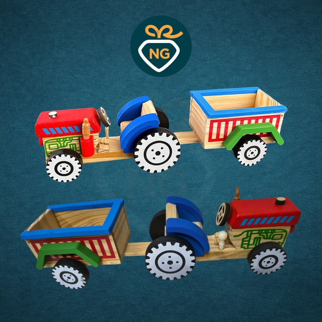 Wooden Tractor Toy with Trailer for Kids | Handmade Natural Wooden Toy