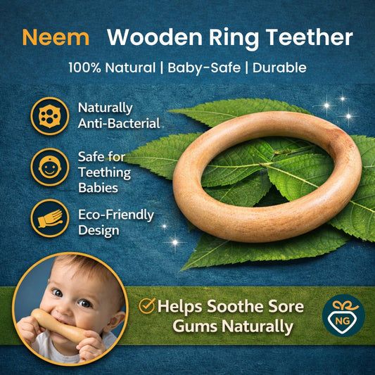 Neem Wood Ring Teether for Babies | Natural Wooden Teething Toy (BPA Free & Non-Toxic)