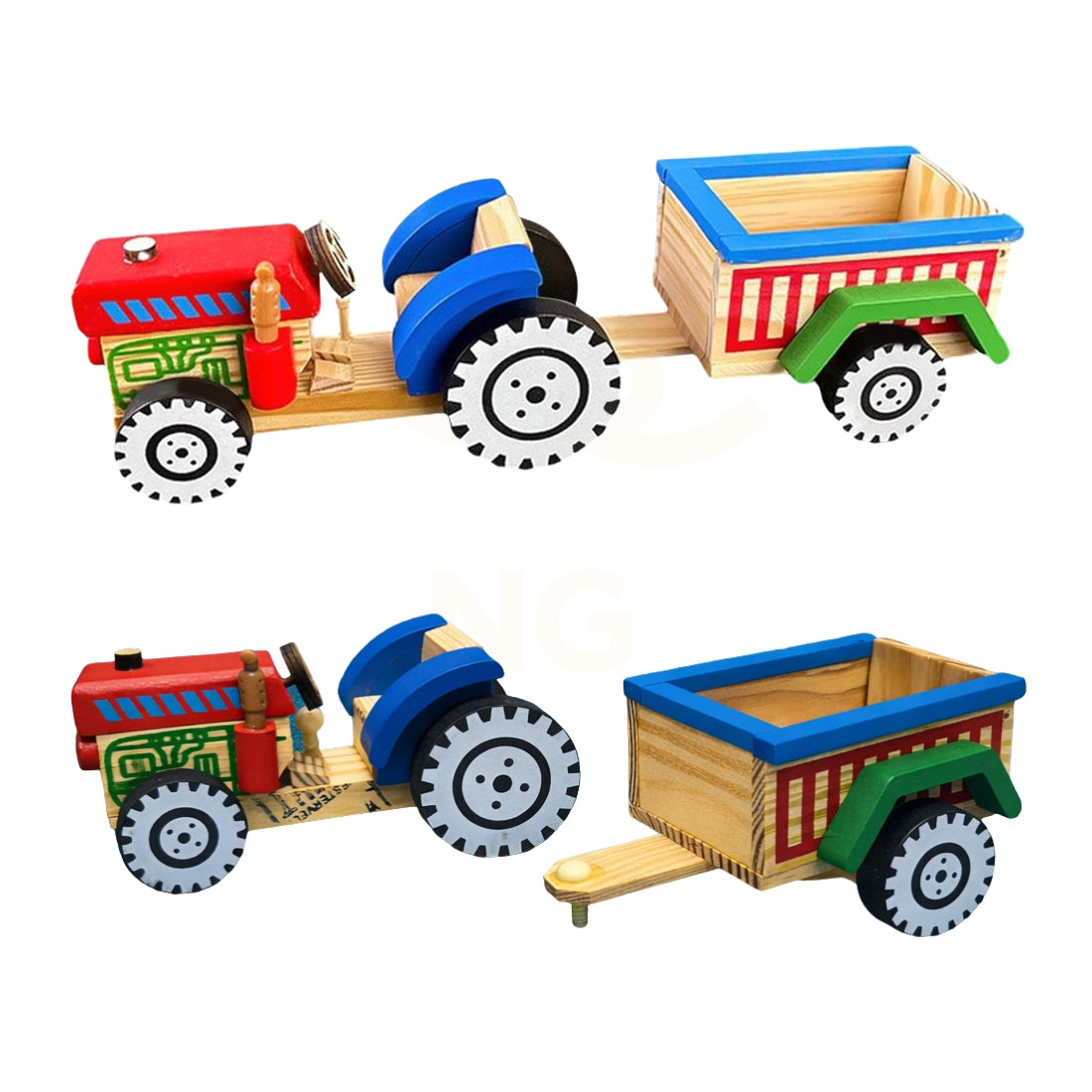 Wooden Tractor Toy with Trailer for Kids | Handmade Natural Wooden Toy