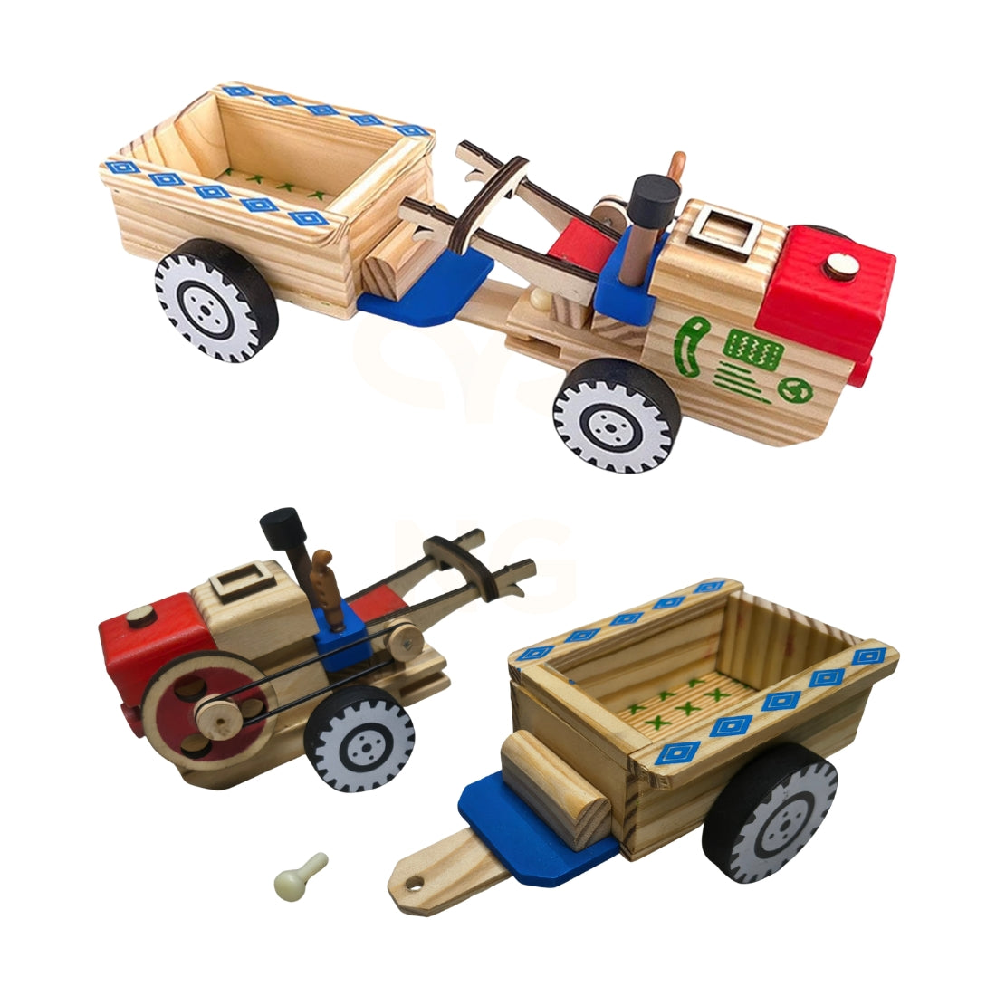 Wooden Tractor Toy with Detachable Trailer for Kids | Handmade Montessori Wooden Toy