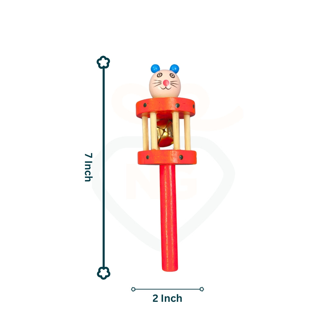Red wooden baby rattle with soft bell sound