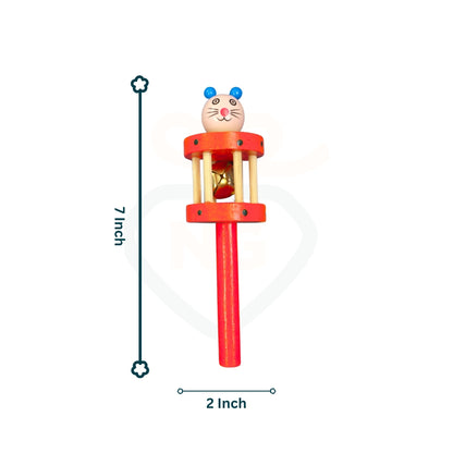Red wooden baby rattle with soft bell sound