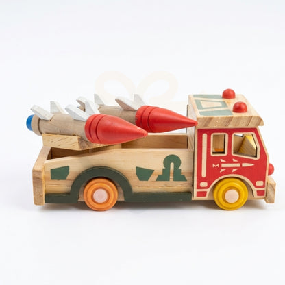 Wooden Rocket Launcher Truck Toy for Kids | Handcrafted Military Truck Toy with Movable Rockets
