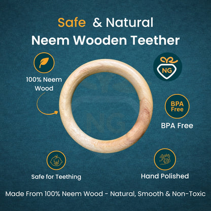 Neem Wood Ring Teether for Babies | Natural Wooden Teething Toy (BPA Free & Non-Toxic)