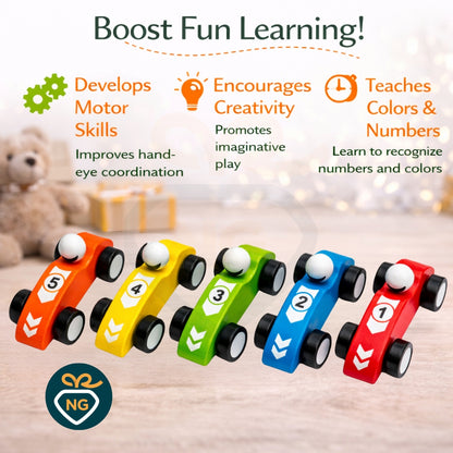 Wooden Toy Sport Car for Kids | Handcrafted Racing Cars Set (5 Colors) | Montessori Learning Toy