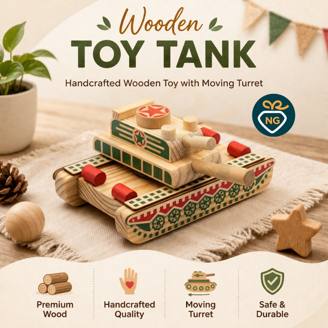 Wooden Missile Tank Toy for Kids | Handcrafted Military Vehicle Toy | Durable & Creative Play Toy