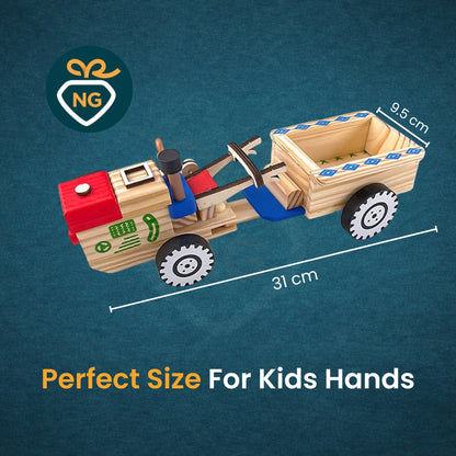 Wooden Tractor Toy with Detachable Trailer for Kids | Handmade Montessori Wooden Toy