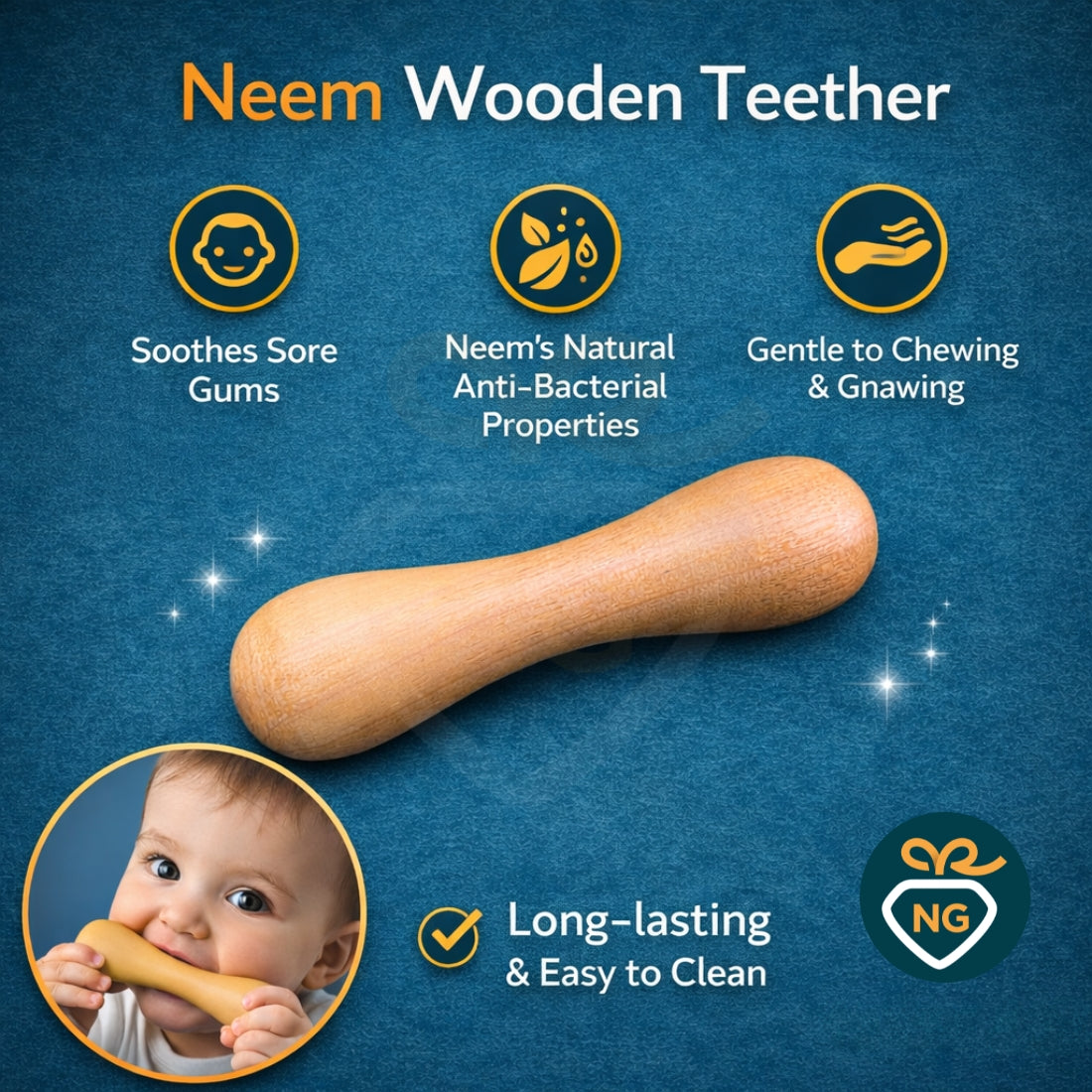 Neem Wood Teether for Kids Single Stick 100% Natural, BPA Free & Safe