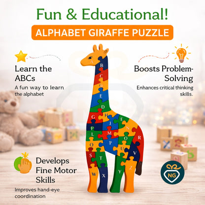 Wooden Giraffe Puzzle for Kids | Alphabet & Number Learning Toy | Montessori Educational Puzzle