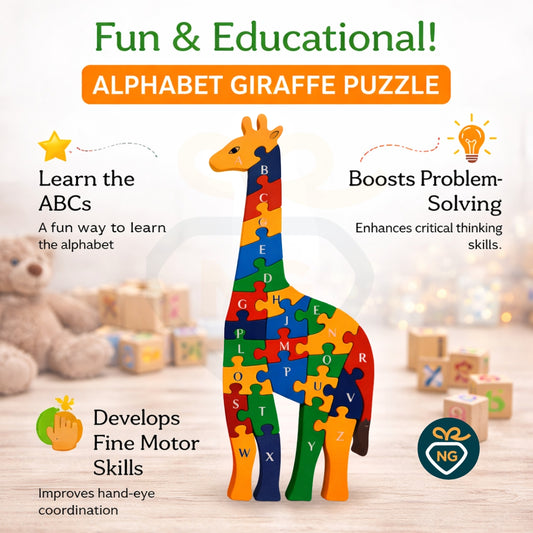 Wooden Giraffe Puzzle for Kids | Alphabet & Number Learning Toy | Montessori Educational Puzzle