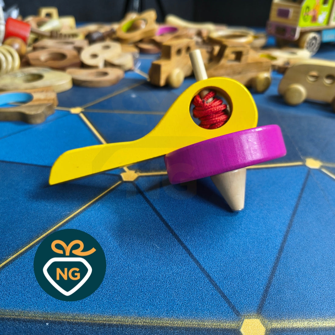 Wooden Spinning Top Toy for Kids | Handcrafted Pull String Spinner | Montessori Learning Toy