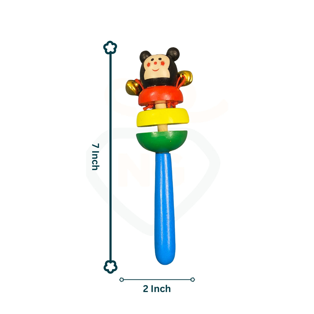 Eco-friendly wooden baby rattle with bells