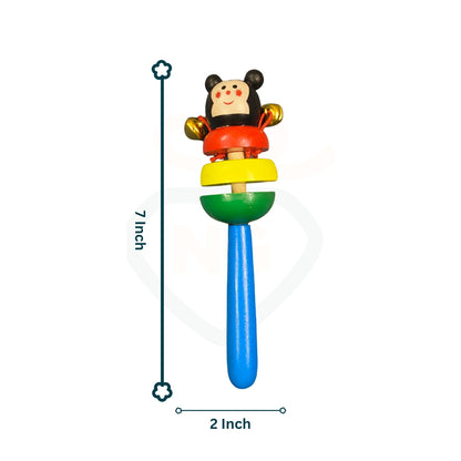 Eco-friendly wooden baby rattle with bells