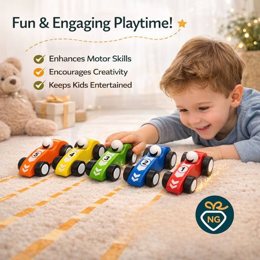 Wooden Toy Sport Car for Kids | Handcrafted Racing Cars Set (5 Colors) | Montessori Learning Toy