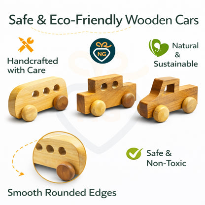 Wooden Toy Vehicles Set for Kids | Car, Jeep & Bus | Handcrafted Montessori Learning Toy