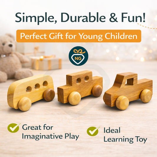 Wooden Toy Vehicles Set for Kids | Car, Jeep & Bus | Handcrafted Montessori Learning Toy